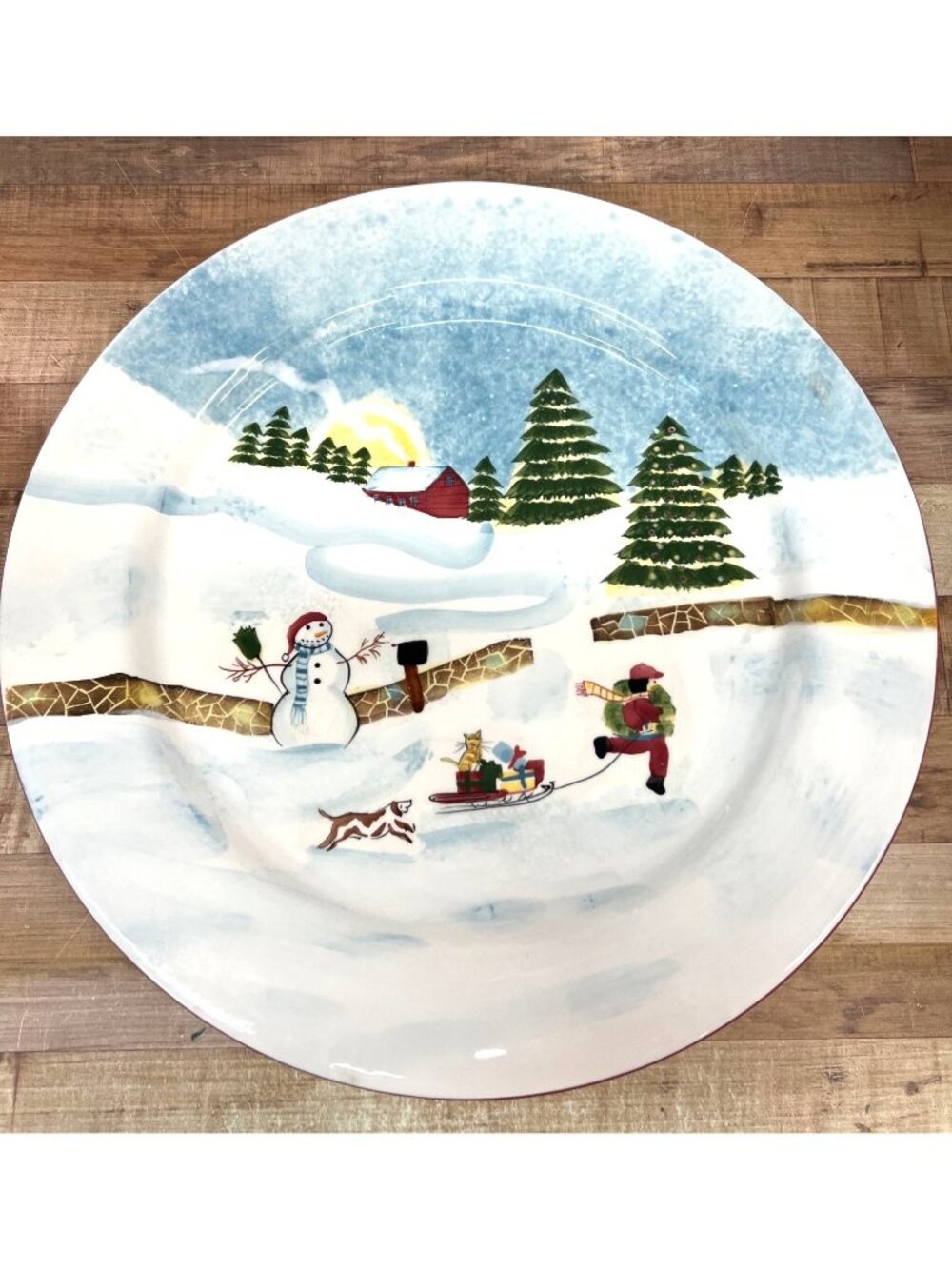 LG David Carter Brown Christmas Valley Holiday Dinner Platter Winter Scene 16.5'